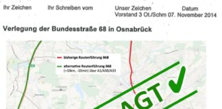 Stadt Osnabrück beantragt Verlegung der Bundesstraße 68