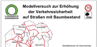 Karte der auf Tempo 70 gedrosselten Straßen im Landkreis Osnabrück