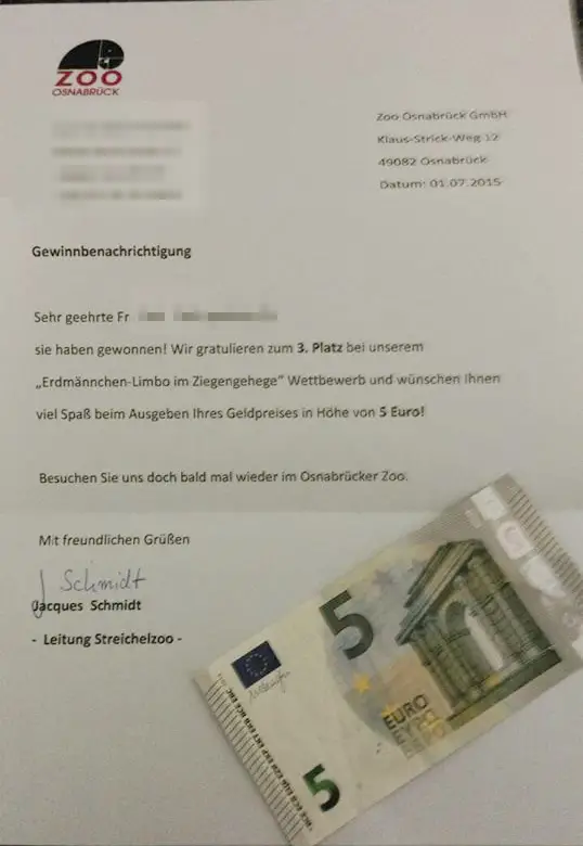 Gewinnbenachrichtigung Zoo Osnabrück