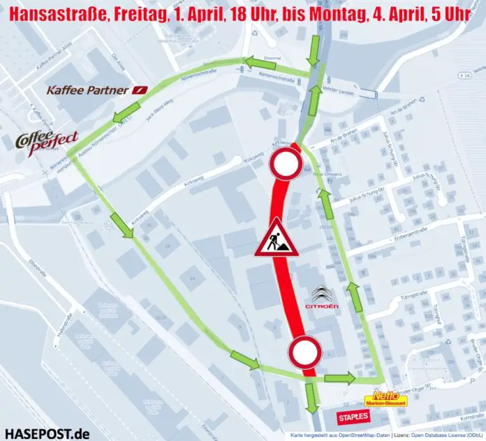 Sperrung Hansastraße Osnabrück