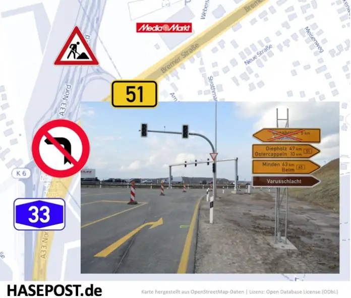 kein Linksabbiegen auf dem Schinkelberg, B51, A33