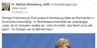 Matthias Middelberg zu Angela Merkel bei Facebook
