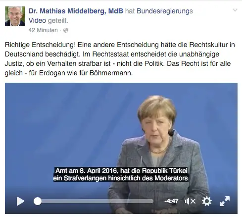 Matthias Middelberg zu Angela Merkel bei Facebook