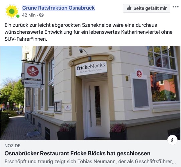 Grüne Ratsfraktion Osnabrück, Facebook