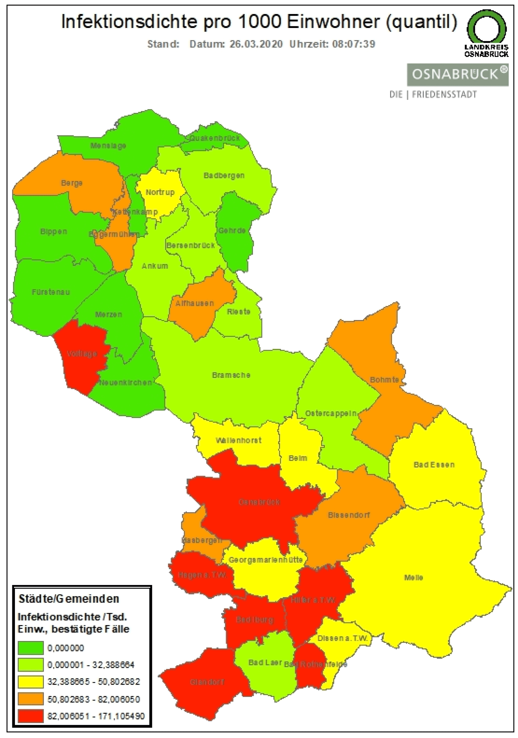 Bad Iburg, Hagen a.TW., Glandorf, Hilter, Bad Rothenfelde und Voltage sind die "Corona-Hotspots" in der Region Osnabrück