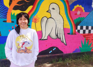 Die indonesische Künstlerin Marishka Soekarne alias Drawmama hat für das famOS Festival für urbane Kunst ihre Vision von Frieden an der Außenfassade des Hochbunkers am Osnabrücker Hauptbahnhof künstlerisch umgesetzt. / Foto: famOS