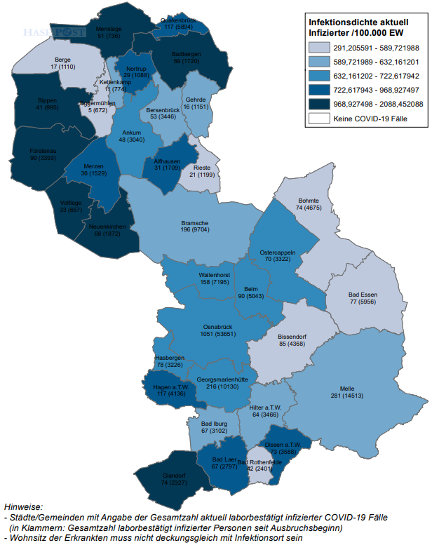 Corona-Infektionszahlen in der Region Osnabrück, Stand 13. Mai 2022. / Quelle: Landkreis Osnabrück