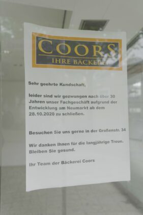 Die Bäckerei Coors hat seine Filiale am Neumarkt geschlossen. / Foto: BPA (Best place advertising)
