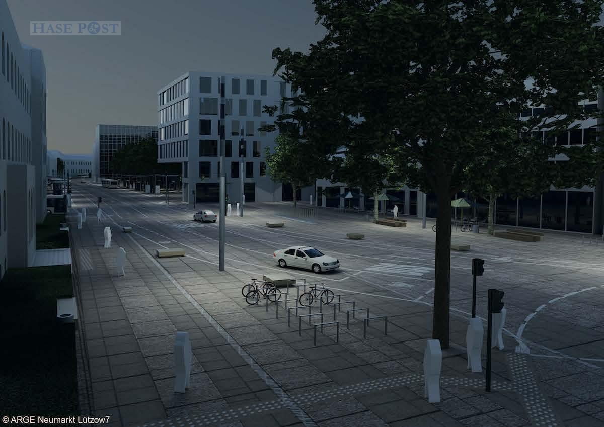 Der Neumarkt der Zukunft bei Nacht / Foto: Die Betonflächen sollen auf dem Neumarkt größer werden als wie bisher geplant. / Foto: ARGE Neumarkt Lützow7