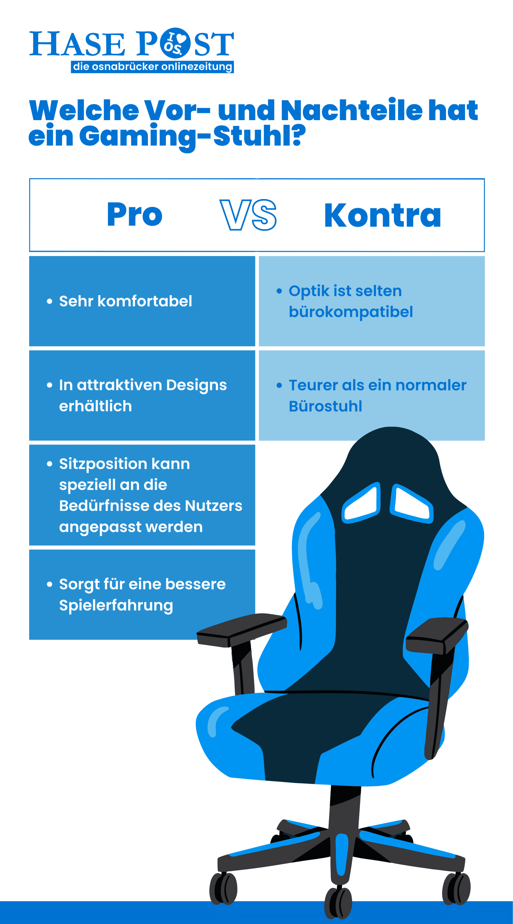 Infografik: Vor- und Nachteile Gaming-Stuhl