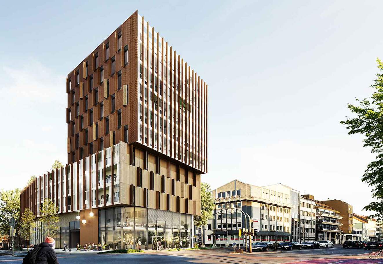 So soll das geplante Wohn- und Geschäftshaus am Berliner Platz aussehen. / Entwurf: Schnoklake Betz Dömer Architekten
