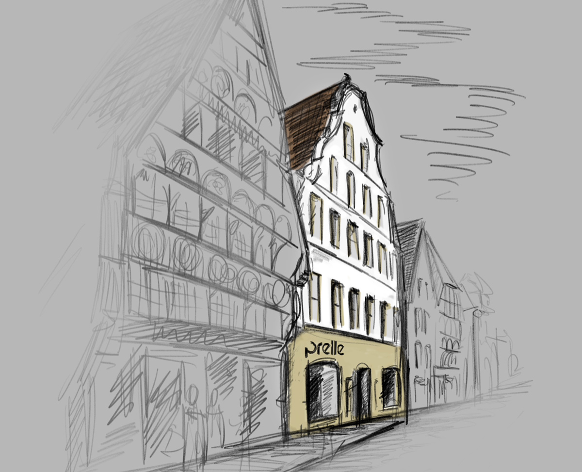 So wird der prelle shop in der Krahnstraße 6 aussehen, los geht's im März; Zeichnung: prelle shop