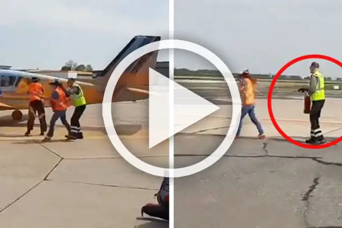 Security am Flughafen BER besprüht "Klimakleber" mit Farbe Security am Flughafen BER besprüht "Klimakleber" mit Farbe