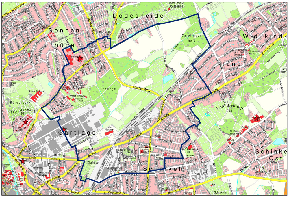 Karte des Evakuierungsgebiets im Osnabrücker Schinkel. / Kartengrafik: Stadt Osnabrück