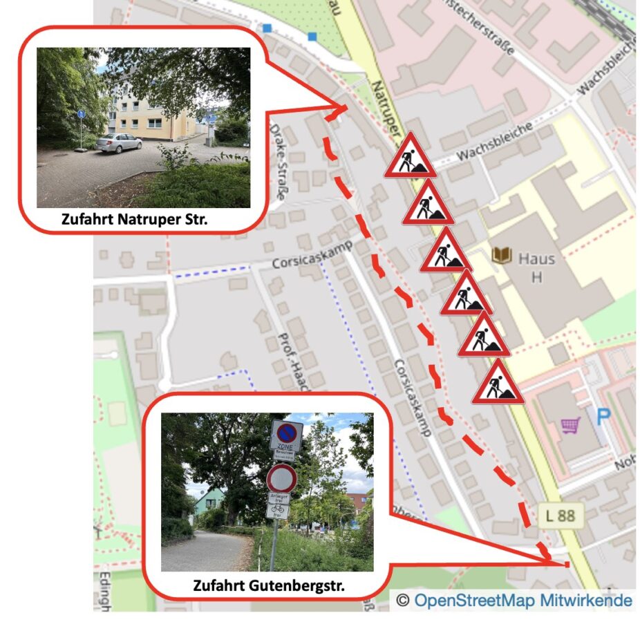 Umfahrung der Baustelle auf der Natruper Straße. / Karte: Hasepost mit OSM-Material