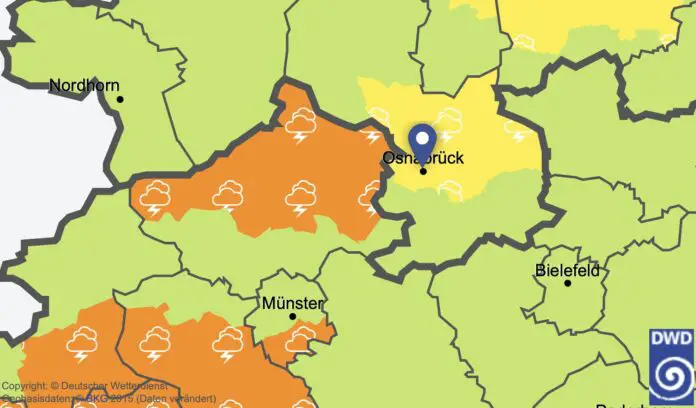Warnung vor Gewitter in Osnabrück, 19. Juli 2023