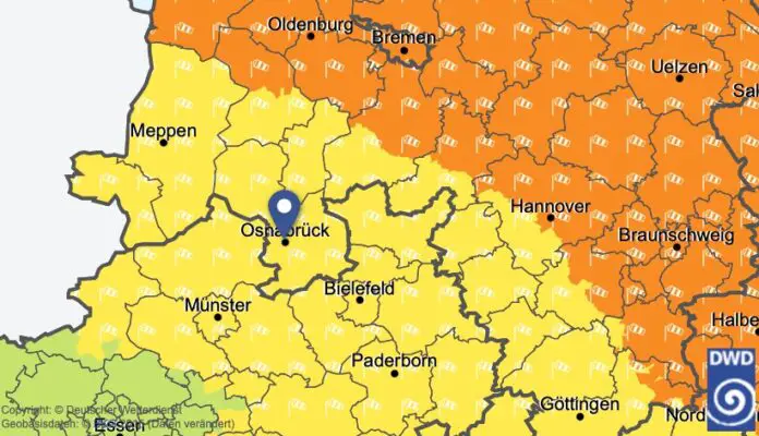 Wetterwarnung am 7. August 2023, Deutscher Wetterdienst (DWD)