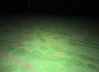 Das von Extinction Rebellion besprühte Grün am Osnabrücker Golfclub. / Foto: XR