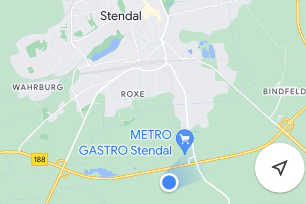 Kurz vor Stendal (blauer Punkt) war kein Weiterkommen. Anderthalb Stunden lang. / Foto: Google Maps