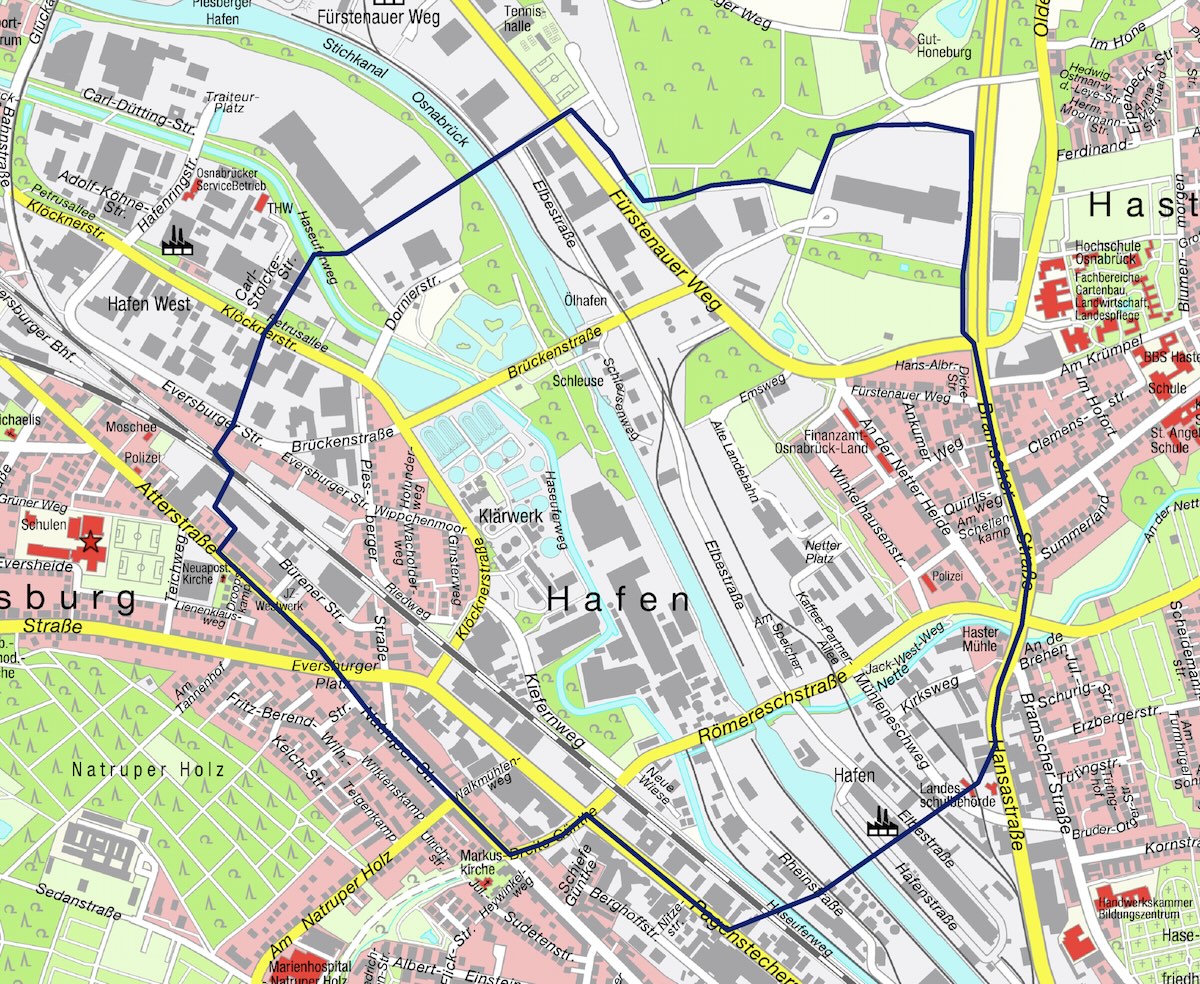 Die Karte für das Evakuierungsgebiet am Hafen in Osnabrück