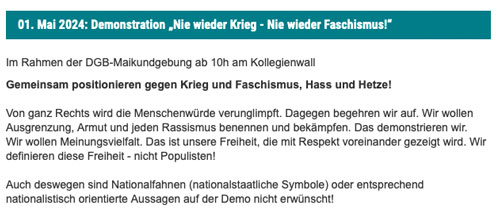 Einladung zur Mai-Demo des DGB Osnabrück