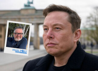 Elon Musk vor dem Brandenburger Tor