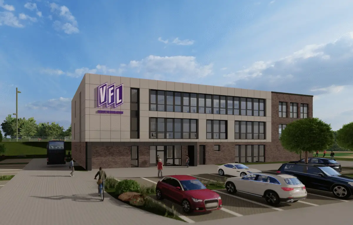 Das Trainingszentrum bietet auf rund 2.050 Quadratmeter Platz für Sport und Verwaltung. Neben Athletikhalle und Umkleiden für die Fußballprofis entstehen moderne Büroflächen für die Geschäftsstelle, die im Zuge der Stadion-Sanierung umzieht.