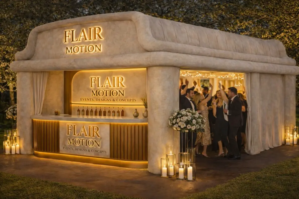 Events mit Stil: Diese Marktlücke soll FlairMotion in der Region Osnabrück füllen Flair-Pop-up-Zelt und -Bar